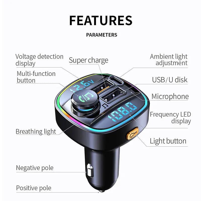 Bluetooth Transmitter Handsfre MP3 Player With Quick Charge Adapter for Car